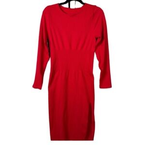OQQ Seamless  Red Long Sleeve Dress. Slit Side. NWOT.  Size Large